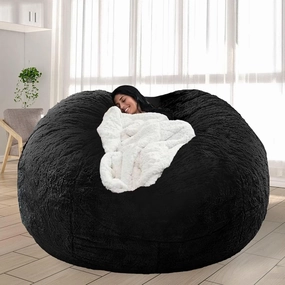 6FT Bean Bag Chair for Adults Kids No Filler Soft Oversized Round Giant Beanbag Chair Lazy Sofa Reading Chair Cover, Black
