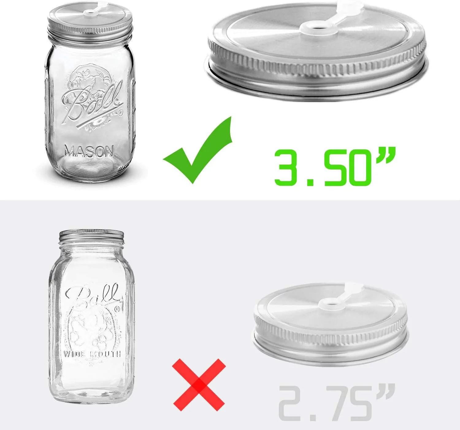 6pcs Pack 304 Stainless Steel Wide Mouth Mason Jar Lids with Straw Hole, Including 6pcs Stainless Steel Straws and 1pcs Cleaning Brush, Compatible with Ball & Kerr Mason Jars