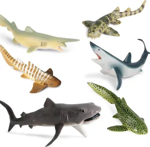 6Pcs Realistic Wild Marine Animal Figure Zebra Shark Megamouth Mitsukurina Isogomphodon Chiloscyllium Isurus oxyrinchus Simulation Educational Model Toy Decoration Gift