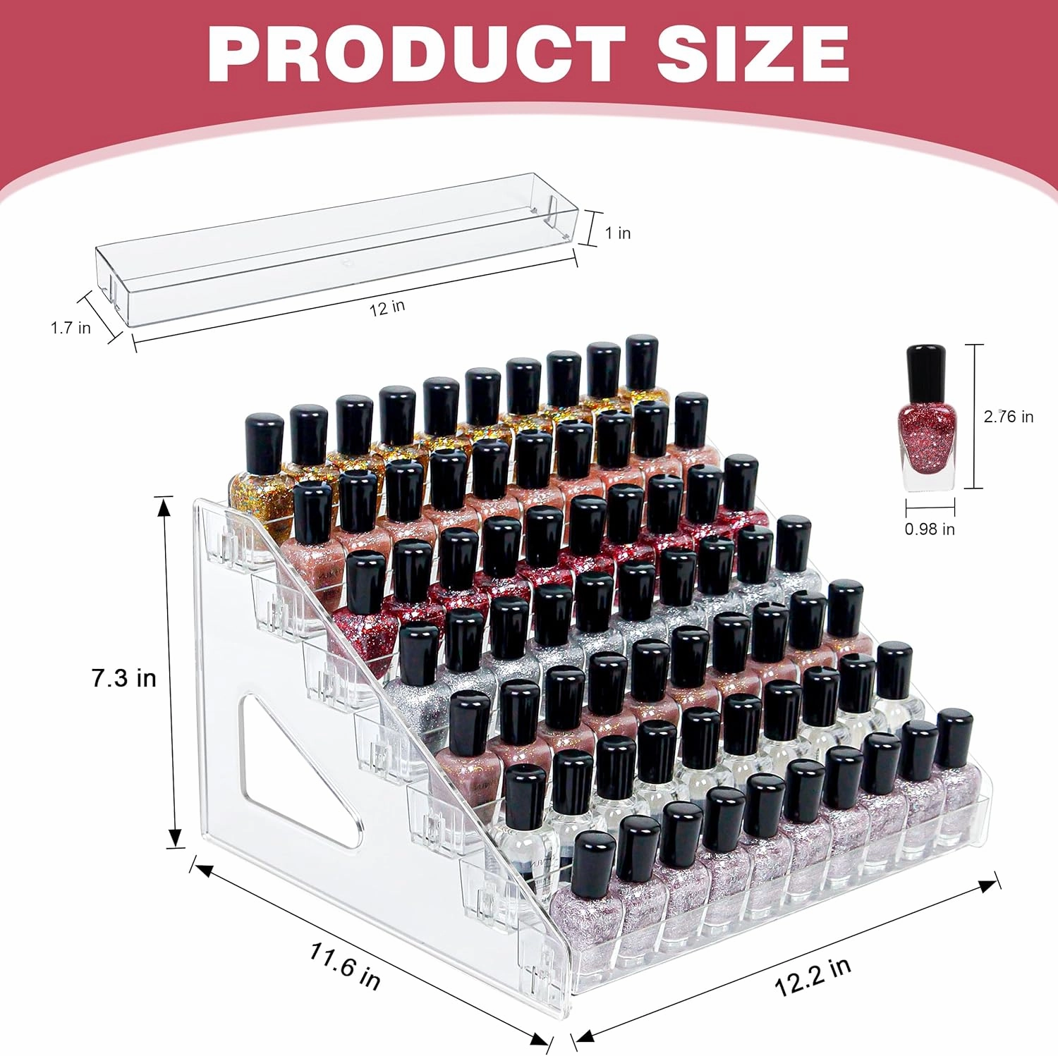 7-Tier Clear Acrylic Nail Polish Organizer, Holds 56-112 Bottles, Multi-Purpose Display for Nail Polish, Sunglasses, Essential Oils and Cosmetics