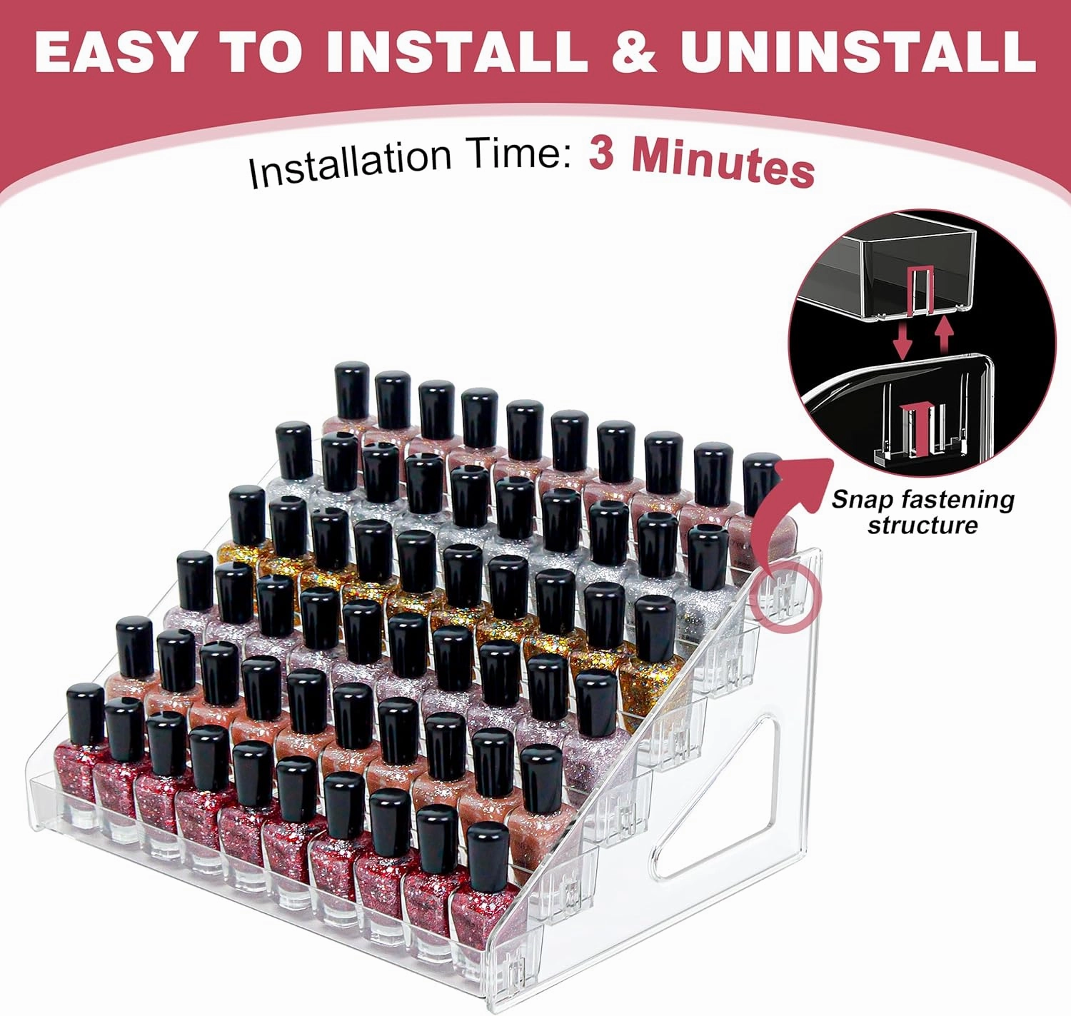 7-Tier Clear Acrylic Nail Polish Organizer, Holds 56-112 Bottles, Multi-Purpose Display for Nail Polish, Sunglasses, Essential Oils and Cosmetics