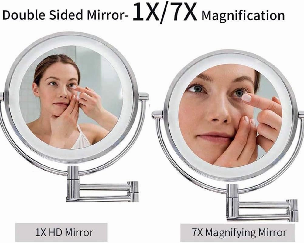 7X Wall Mounted Makeup Mirror LED Magnification Bathroom Mirror Wall Mirror Cosmetic Mirror Double Sided LED Swivel 360° Extendable for Bathroom, Spa,Orb,hardwire