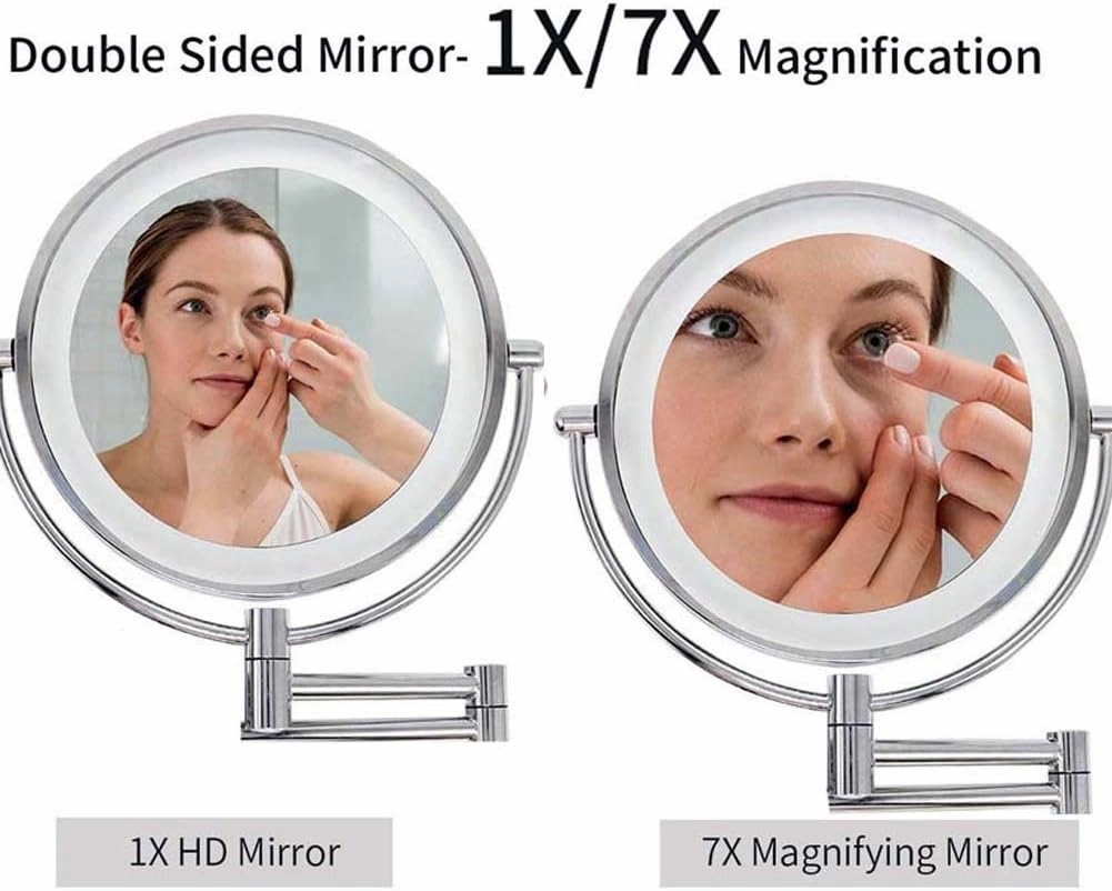 7X Wall Mounted Makeup Mirror LED Magnification Bathroom Mirror Wall Mirror Cosmetic Mirror Double Sided LED Swivel 360° Extendable for Bathroom, Spa,Orb,hardwire