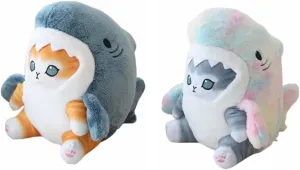 8'' Cute Shark Cat Plush Toy Fried Shrimp Cat Stuffed Animal Plushies Doll,Gift for Kids (Blue Gold Colorful Grey)