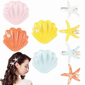 8-Piece Seashell And Starfish Hair Clip Set, Resin Hair Accessories For Women And Girls, Perfect For Beach Weddings