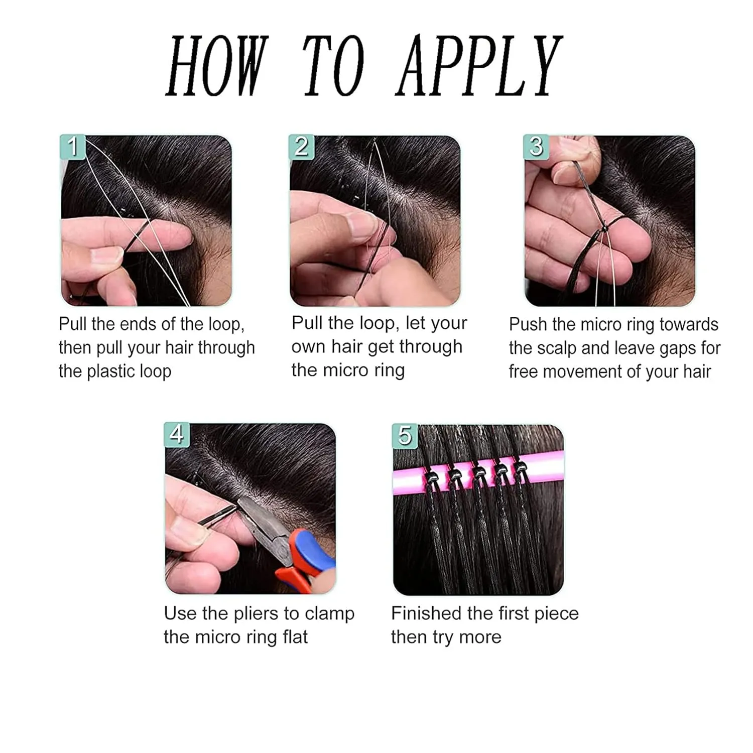 8D Microlink Hair Extensions, Nano Beads Real Human Hair, Pre-Bonded Seamless Hairpieces for Women,Black,16in