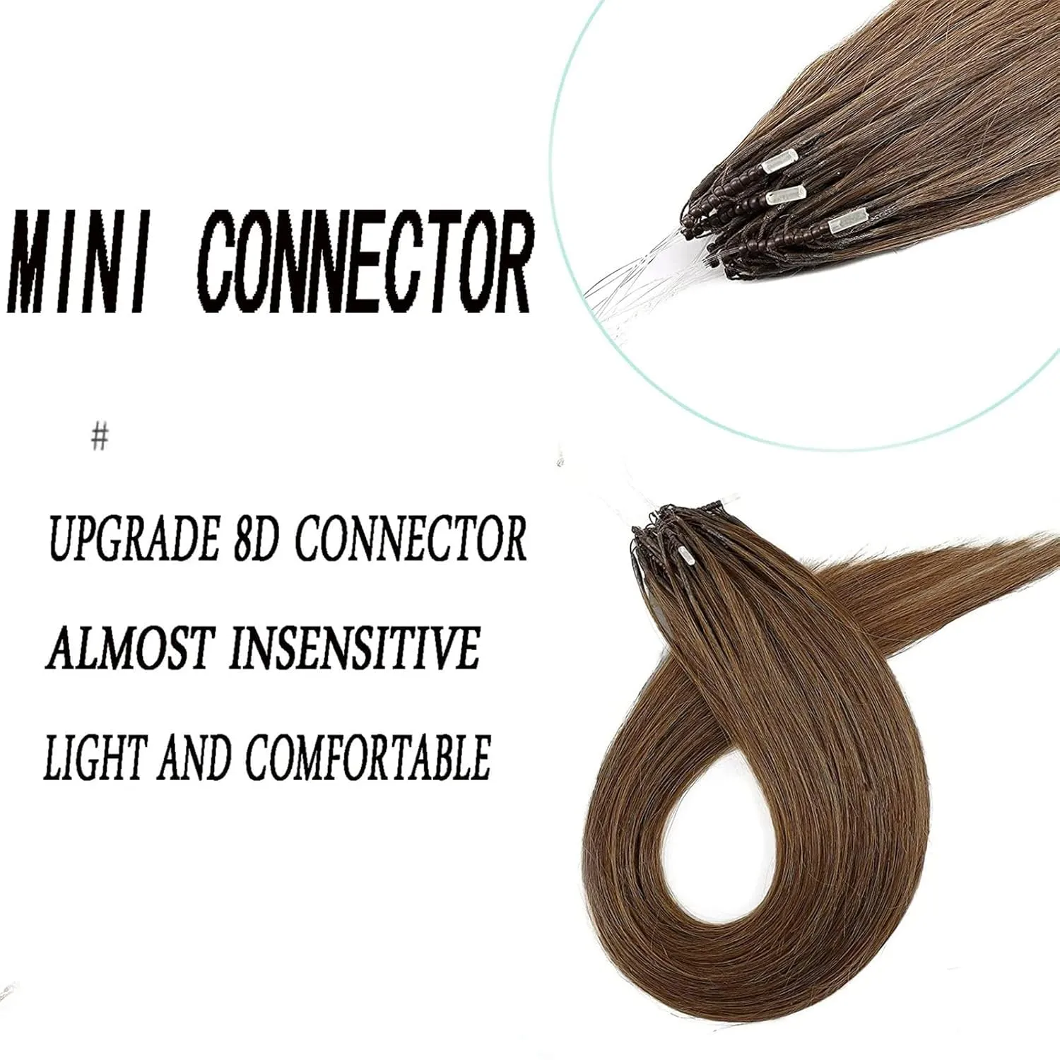 8D Microlink Hair Extensions, Nano Beads Real Human Hair, Pre-Bonded Seamless Hairpieces for Women,Brown,16in