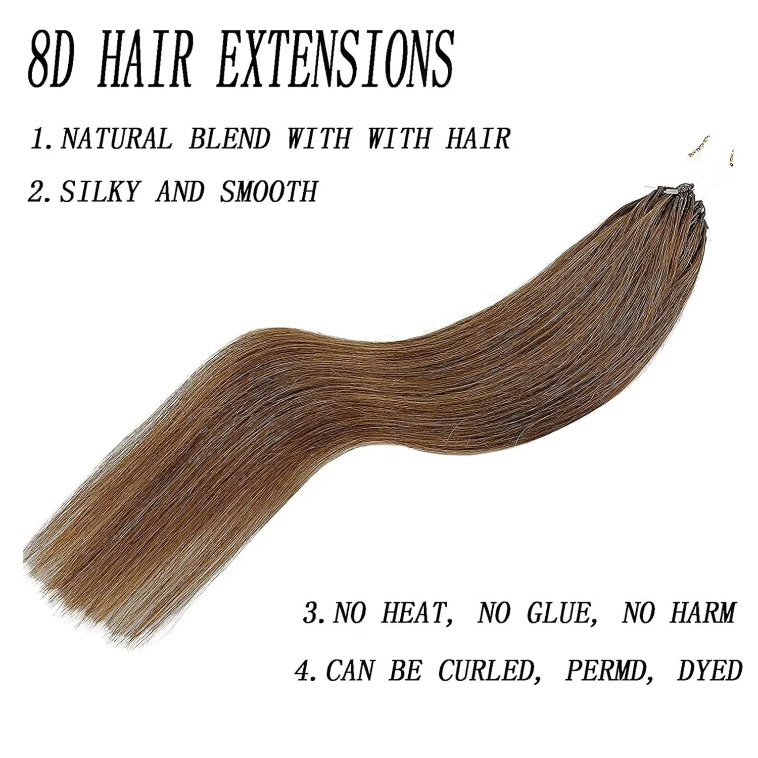 8D Microlink Hair Extensions, Nano Beads Real Human Hair, Pre-Bonded Seamless Hairpieces for Women,Brown,16in