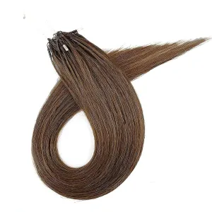 8D Microlink Hair Extensions, Nano Beads Real Human Hair, Pre-Bonded Seamless Hairpieces for Women,Brown,16in