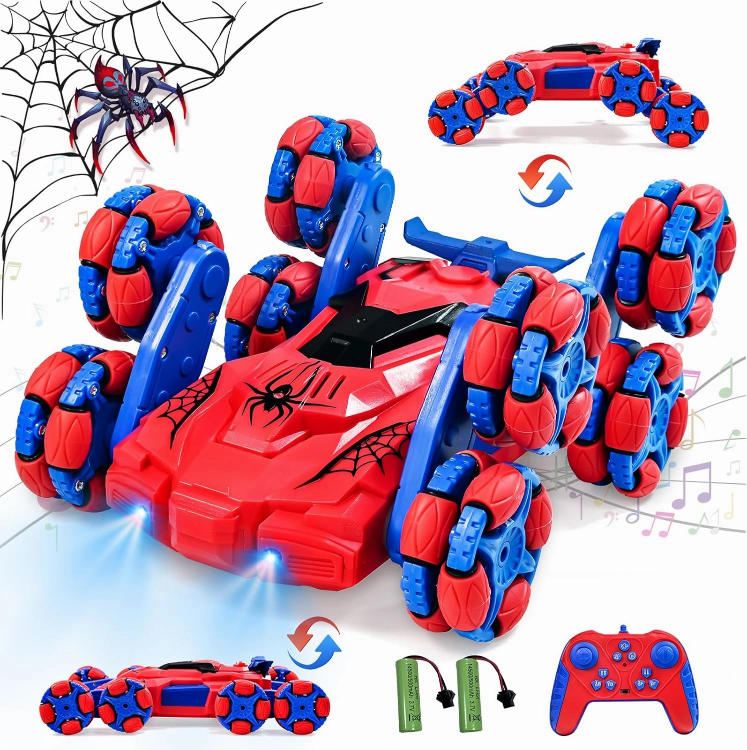 8WD Remote Control Cars Spider RC Stunt Car Toys for Kids 6 7 8 10 12 Year Old Boys Remote Control Twist Car with Light Music,Drift RC Car Cool Birthday Presents and Ideas Xmas Gift,Battery*2