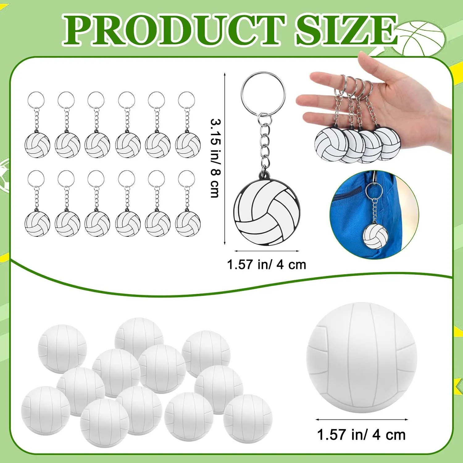 96 Pcs Volleyball Party Favors for Kids Include 24 Volleyball Drawstring Bags, 24 Volleyball Keychain, 24 Silicone Volleyball Bracelets, 24 Mini Stress Ball for Sports Birthday Supplies