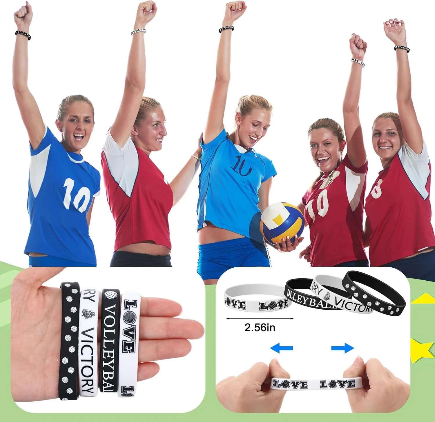 96 Pcs Volleyball Party Favors for Kids Include 24 Volleyball Drawstring Bags, 24 Volleyball Keychain, 24 Silicone Volleyball Bracelets, 24 Mini Stress Ball for Sports Birthday Supplies
