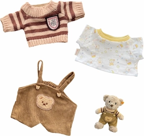 9-12"/30cm Teddy Bear Clothes Stuffed Animals Corduroy Overalls, Striped Sweater ,Tee 3-Piece Set for Medium Bartholomew Bears（NO Doll）