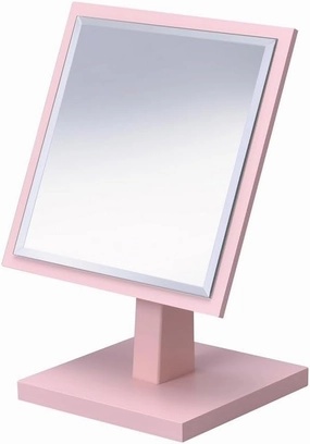 9.5" Wooden Pink Makeup Mirror, Pedestal Vanity Mirror for Dressing Table, Compact Mirror for Bedroom
