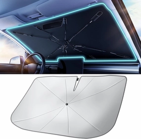 [2025 Upgrade] TrySpace Car Windshield Sun Shade Umbrella - [Silver Heat Shield & UV Reflective] Protector for Cars, Universal Fit Small (53" L x 31" W) | 25°F Cooler, Friendly Vinyl Coatings
