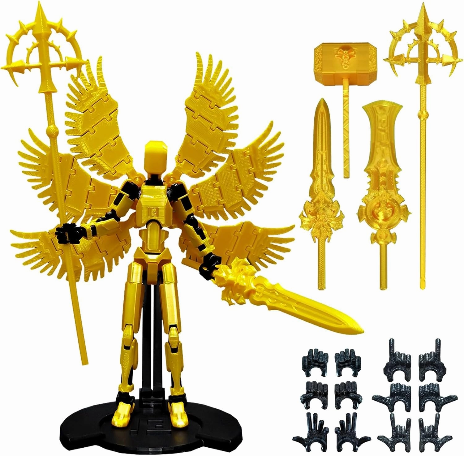 (Assembly Completed) 3D Printed T13 Action Figure, 5.5 Inch Multi-Jointed Movable Dummy 13 Toy,Dummy 13 Robot Action Figure with Lots of Weapons ﻿, Gold