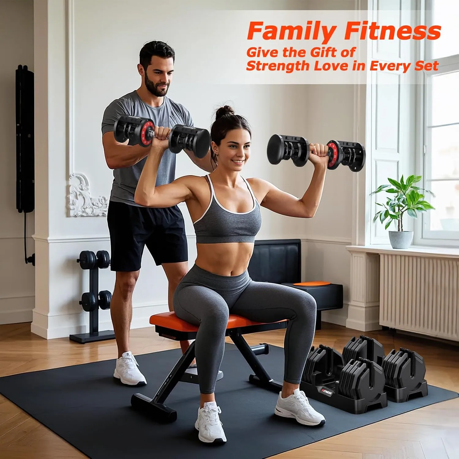 Adjustable Dumbbells Set of 2, 1-Sec Adjustable Weights Dumbbells Set, 5 in 1 Free Dumbbell with Anti-Slip Texture Handle, Weight Set For Home Gym Suit both Men and Women