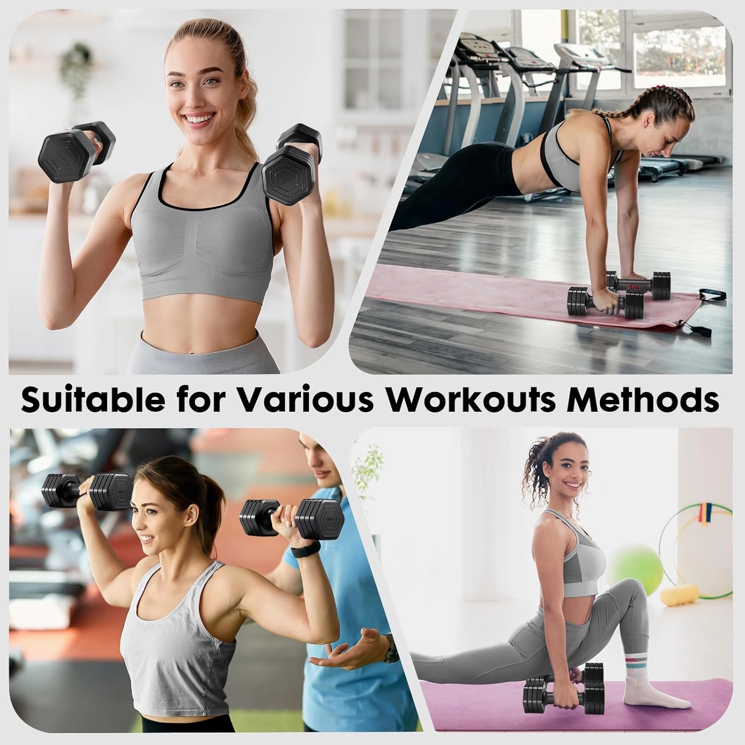 Adjustable Dumbbell Set, 4 in 1 Free Weights Dumbbells Set for Women, Weights for Women at Home, 2lb 3lb 4lb 5lb with TPU Soft Rubber Handle for Home Gym Exercise Training