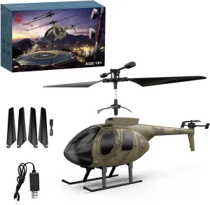 Aetheria MD500 RC Helicopter Model, 2.4G 4CH 6-Axis Gyroscope Remote Control Aircraft, Brushed Motor, One Key Take Off, Photoing, Videoing, Simulation Helicopter for Adults - Green