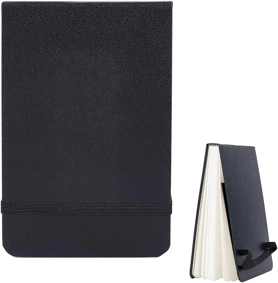 AHANDMAKER Watercolor Journal, 5.7 x 3.7 Inches, 300 GSM, Leather Cover Watercolor Pad Art Sketchbook Portable Watercolor Paper Pad with Band, Rectangle, 24 Sheets, Black