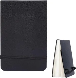 AHANDMAKER Watercolor Journal, 5.7 x 3.7 Inches, 300 GSM, Leather Cover Watercolor Pad Art Sketchbook Portable Watercolor Paper Pad with Band, Rectangle, 24 Sheets, Black