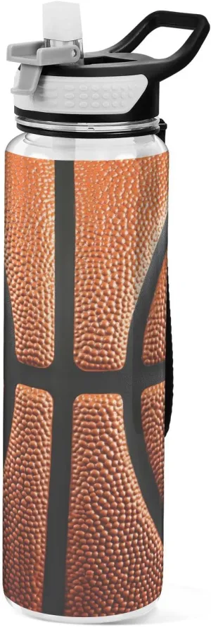 ALAZA Basketball Ball Skin Water Bottle with Straw Lid 32oz Leakproof Sport Water Bottle Clear Large Gym Water Jug for Women Men Outdoor