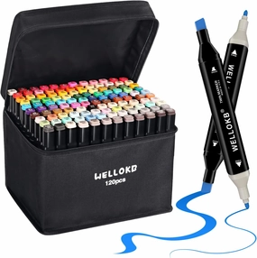 Alcohol Markers Set, 120 colors Alcohol Based Dual Tip, Broad and Brush Tip for Adult Coloring Books, Drawing, Sketching