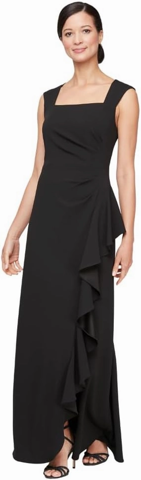 Alex Evenings Women's Long Cascade Ruffle Sleeveless Leg Slit, Mother of The Bride Dress, Elegant Party Gown