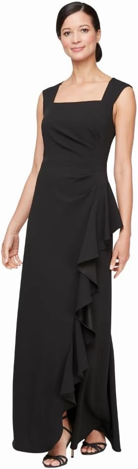 Alex Evenings Women's Long Cascade Ruffle Sleeveless Leg Slit, Mother of The Bride Dress, Elegant Party Gown