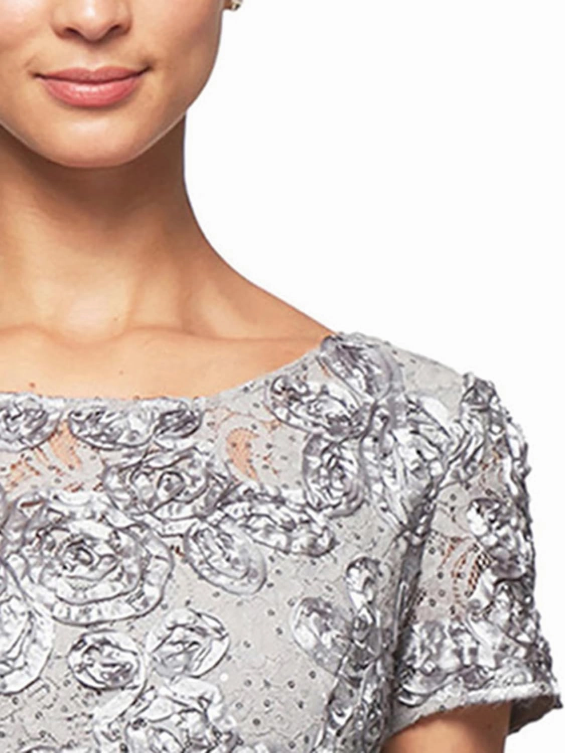 Alex Evenings Women's Long Rosette Mother of The Bride Dress with Short Sleeves, Wedding Guest (Petite and Regular Sizes)