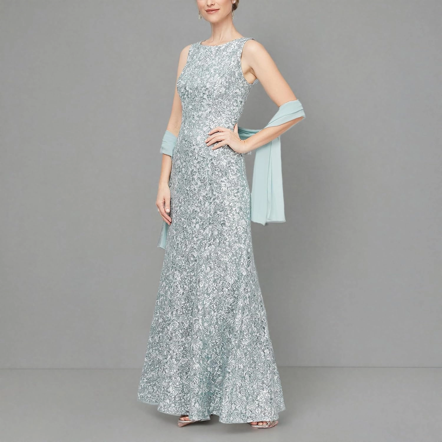 Alex Evenings Women's Long Sleeveless Mother of The Bride Dress with Shawl (Petite and Regular Sizes)