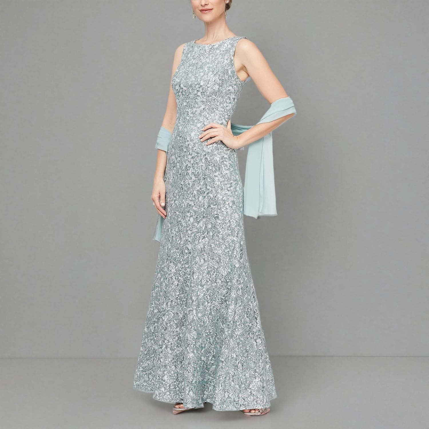 Alex Evenings Women's Long Sleeveless Mother of The Bride Dress with Shawl (Petite and Regular Sizes)