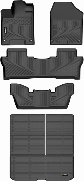 All Weather Car Floor Mats & Cargo Liner for Honda Pilot 2016-2022 7-Passenger Custom Fit Full Set Accessories - Black