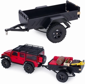 Aluminum CNC Utility Small Scale Trailer for 1/18 1/24 RC Crawler Car TRX4M SCX24 FMS FCX24 AX24 Upgrade Simulation Decoration (Black)