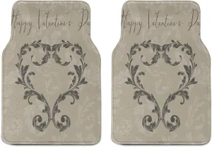 Ambesonne Taupe Car Mat Set of 2, Happy Valentine's Day Hand Writing Laurel Leaves Forming a Heart Victorian, Front Seat Floor Mat Durable PVC Backing Accesory, 27.5" x 17.9", Taupe Tan