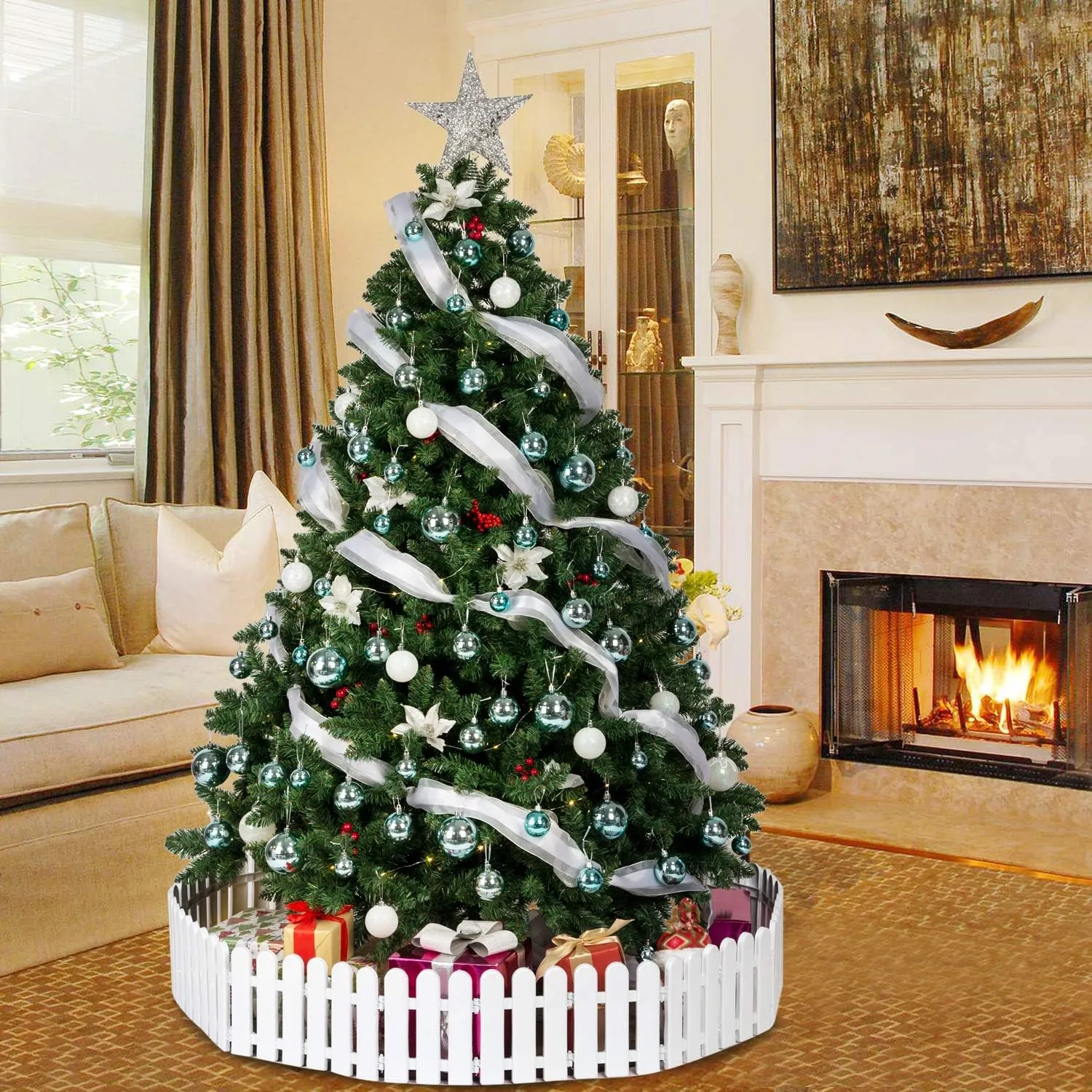 AMS 40ct Christmas Ball Plated Ornaments Tree Collection for Holiday Wedding Party Decoration(40ct Brilliance, Light Blue)