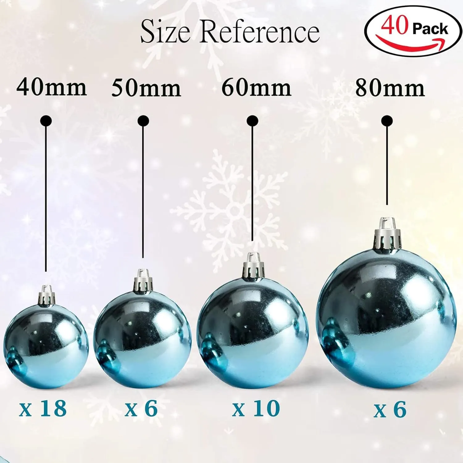 AMS 40ct Christmas Ball Plated Ornaments Tree Collection for Holiday Wedding Party Decoration(40ct Brilliance, Light Blue)