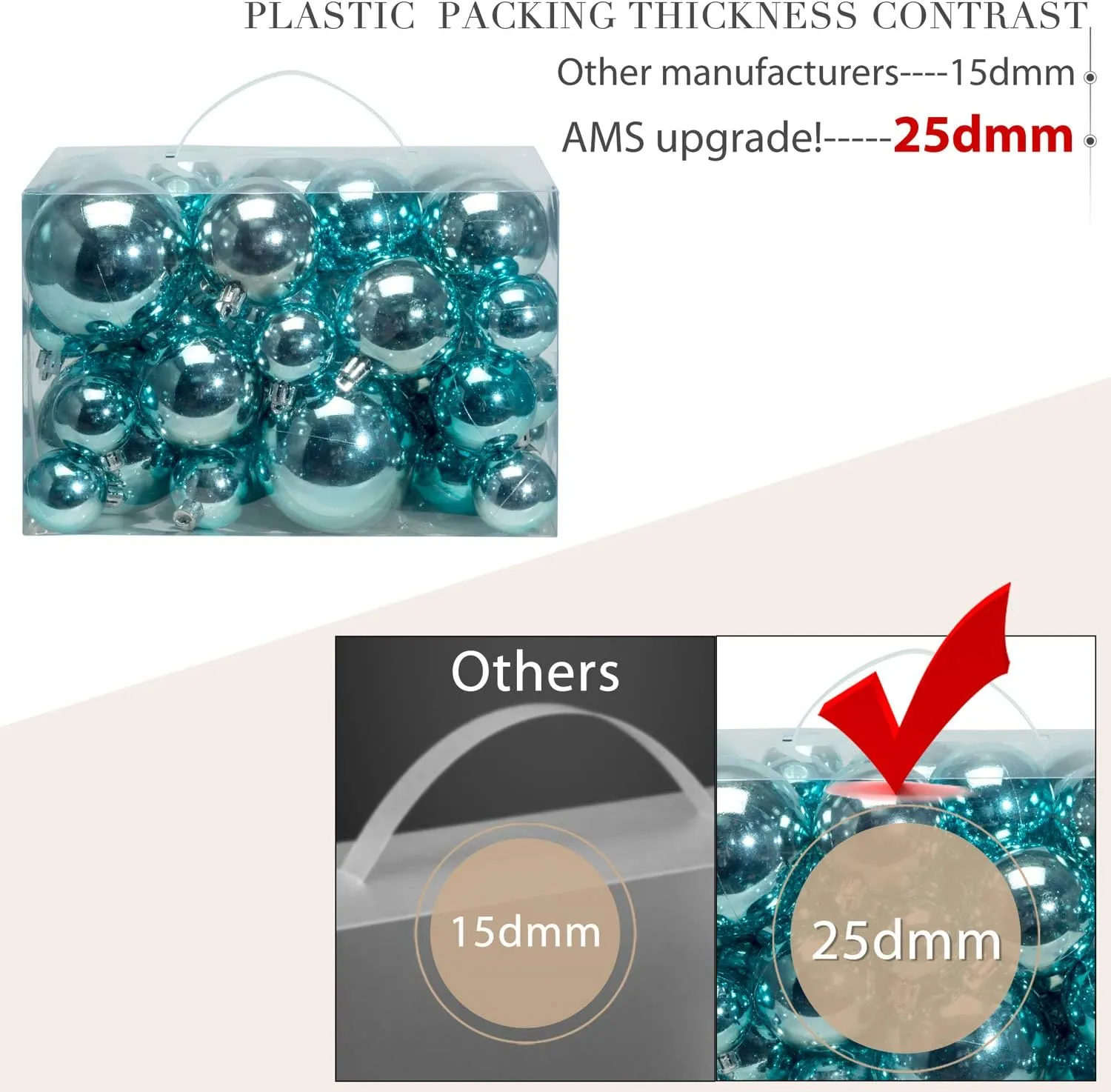 AMS 40ct Christmas Ball Plated Ornaments Tree Collection for Holiday Wedding Party Decoration(40ct Brilliance, Light Blue)