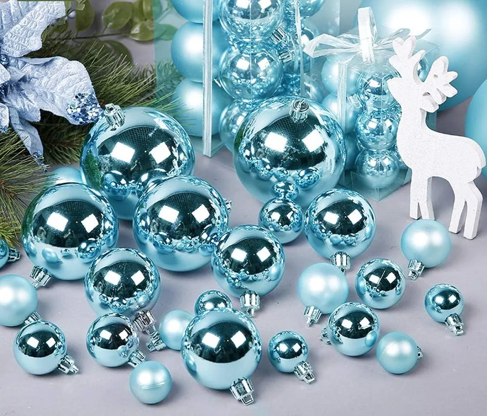 AMS 40ct Christmas Ball Plated Ornaments Tree Collection for Holiday Wedding Party Decoration(40ct Brilliance, Light Blue)