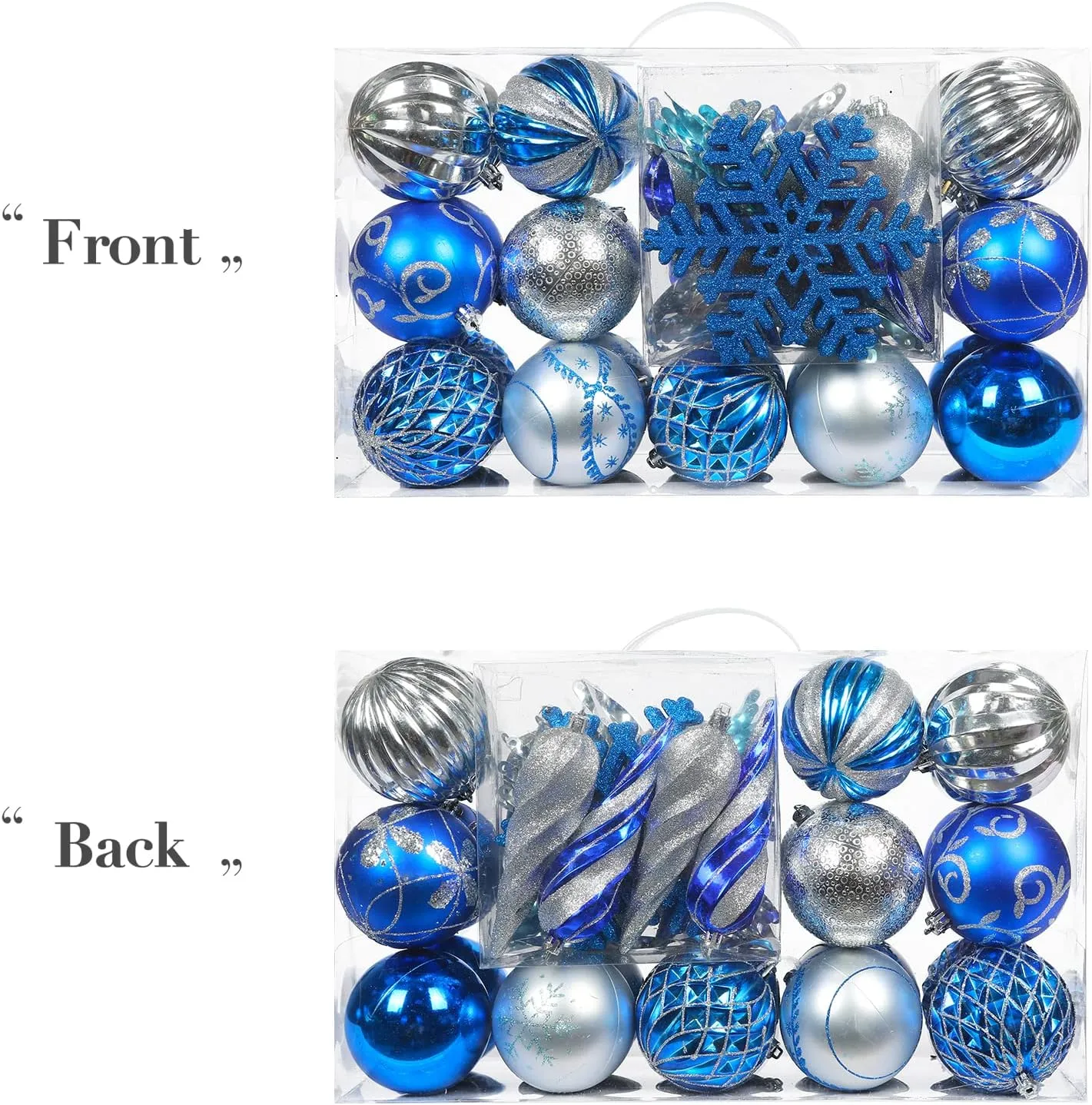 AMS 72ct of Assorted Christmas Ball Ornaments Holiday Tree Decorations Hanging Baubles Set with Reusable Hand-Help Gift Package (Blue Sliver 80mm)