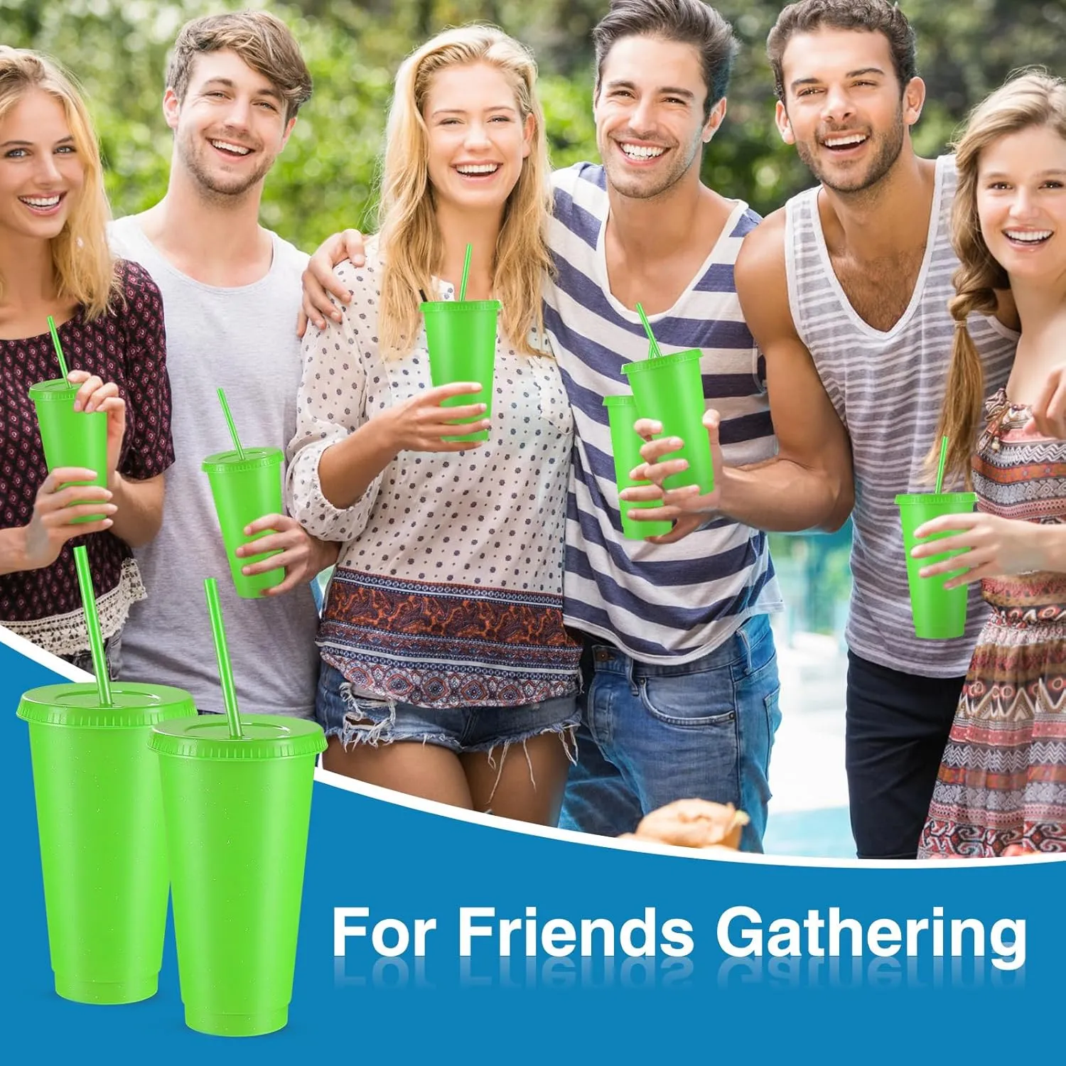 Amyhill 24 Pcs Reusable Cups with Lids and Straws 24 oz Glitter Iced Coffee Tumbler Plastic Travel Mug Cup for Smoothie Juices Birthday Sleepover Party Supplies for Girls(Fluorescent Green)