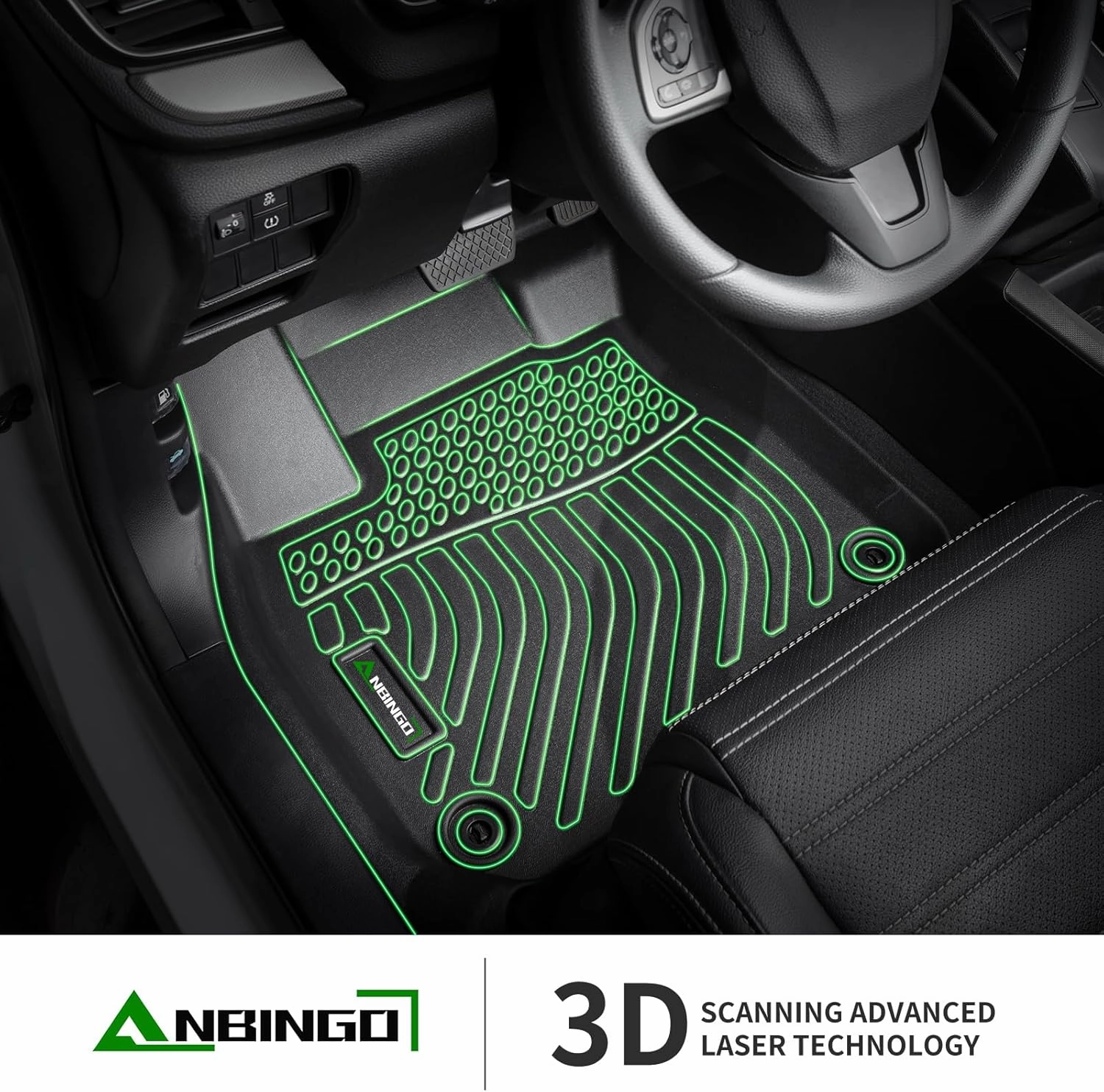 ANBINGO®Floor Mats Fit for Honda Pilot 2016-2022 LX/EX/EX-L/Touring (Bench Seat / 8 Seat) Waterproof Car Mats All Weather Mats Guard Floor Liners Front& Rear& 3rd Row Full Set Black
