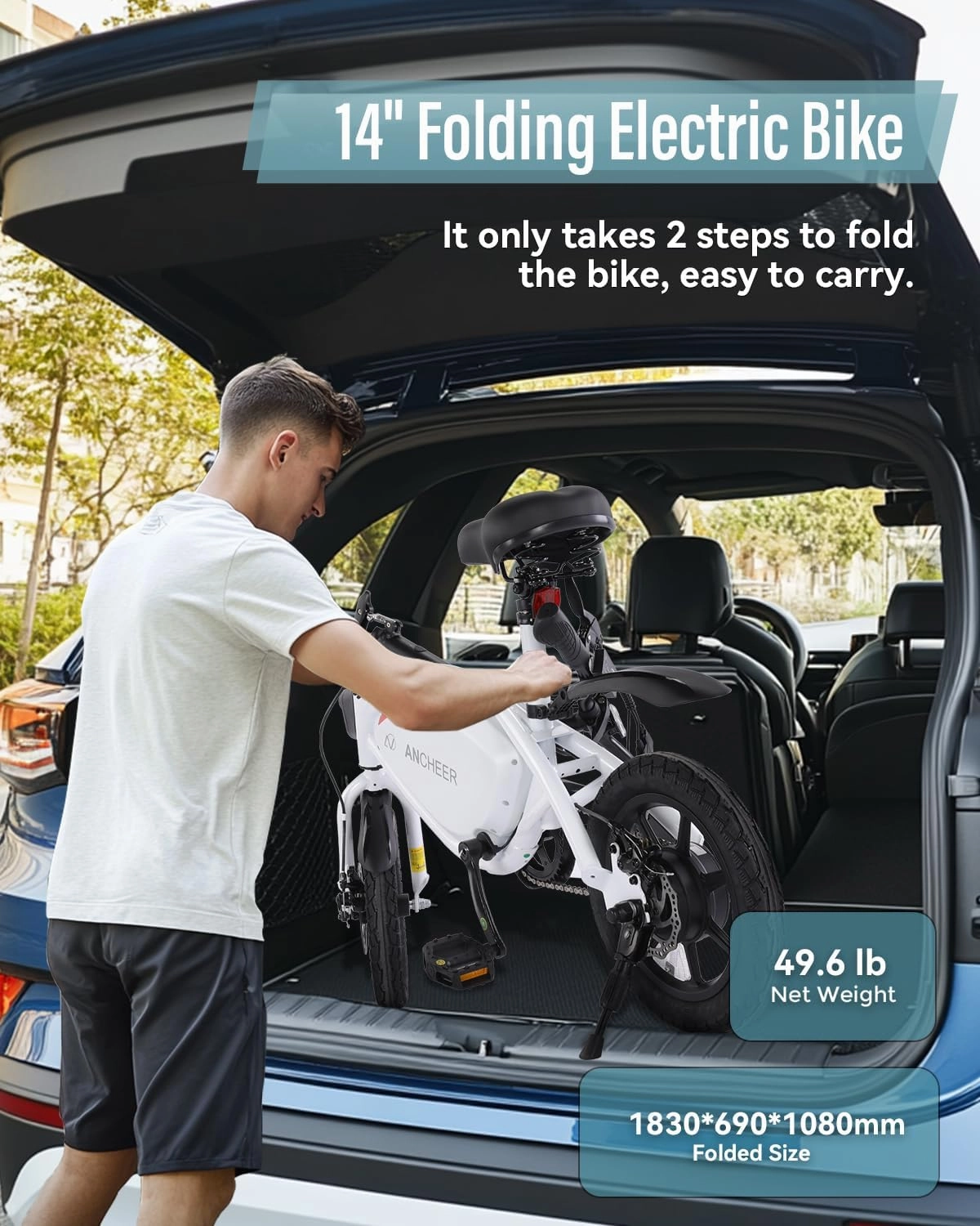 ANCHEER 14” Folding Electric Bike for Adults, 20MPH Ebike with 350W Motor[Peak 500W], 48V 374Wh Battery, Rigid/Dual Suspension, UL 2849 Certified Electric Bicycle, Compact Electric Mini Bike for Teens