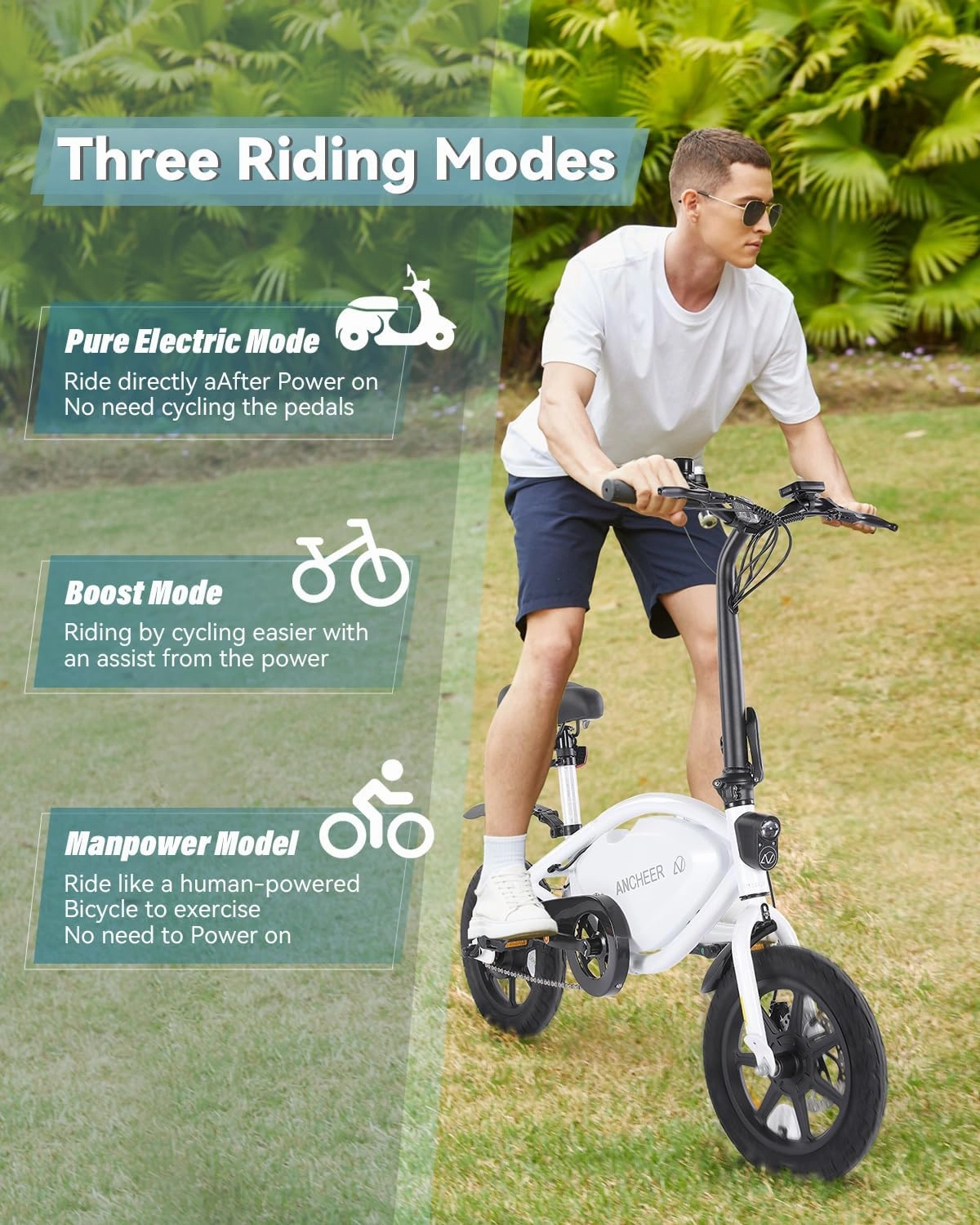 ANCHEER 14” Folding Electric Bike for Adults, 20MPH Ebike with 350W Motor[Peak 500W], 48V 374Wh Battery, Rigid/Dual Suspension, UL 2849 Certified Electric Bicycle, Compact Electric Mini Bike for Teens