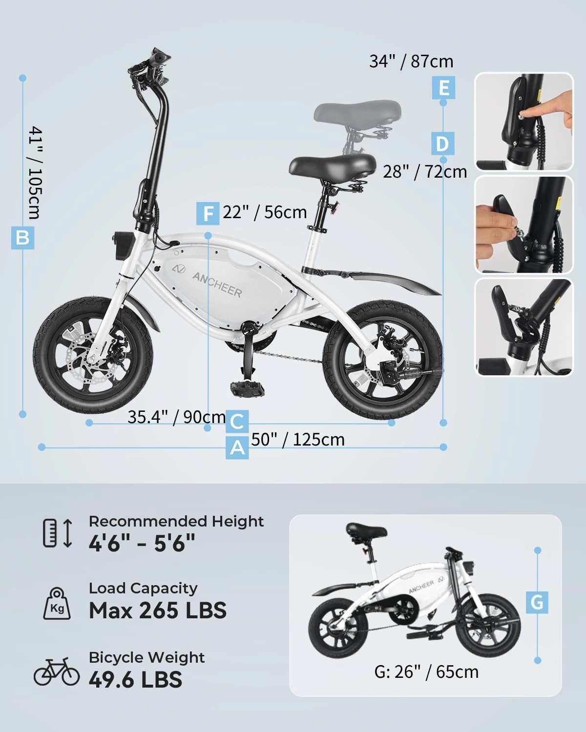 ANCHEER 14” Folding Electric Bike for Adults, 20MPH Ebike with 350W Motor[Peak 500W], 48V 374Wh Battery, Rigid/Dual Suspension, UL 2849 Certified Electric Bicycle, Compact Electric Mini Bike for Teens
