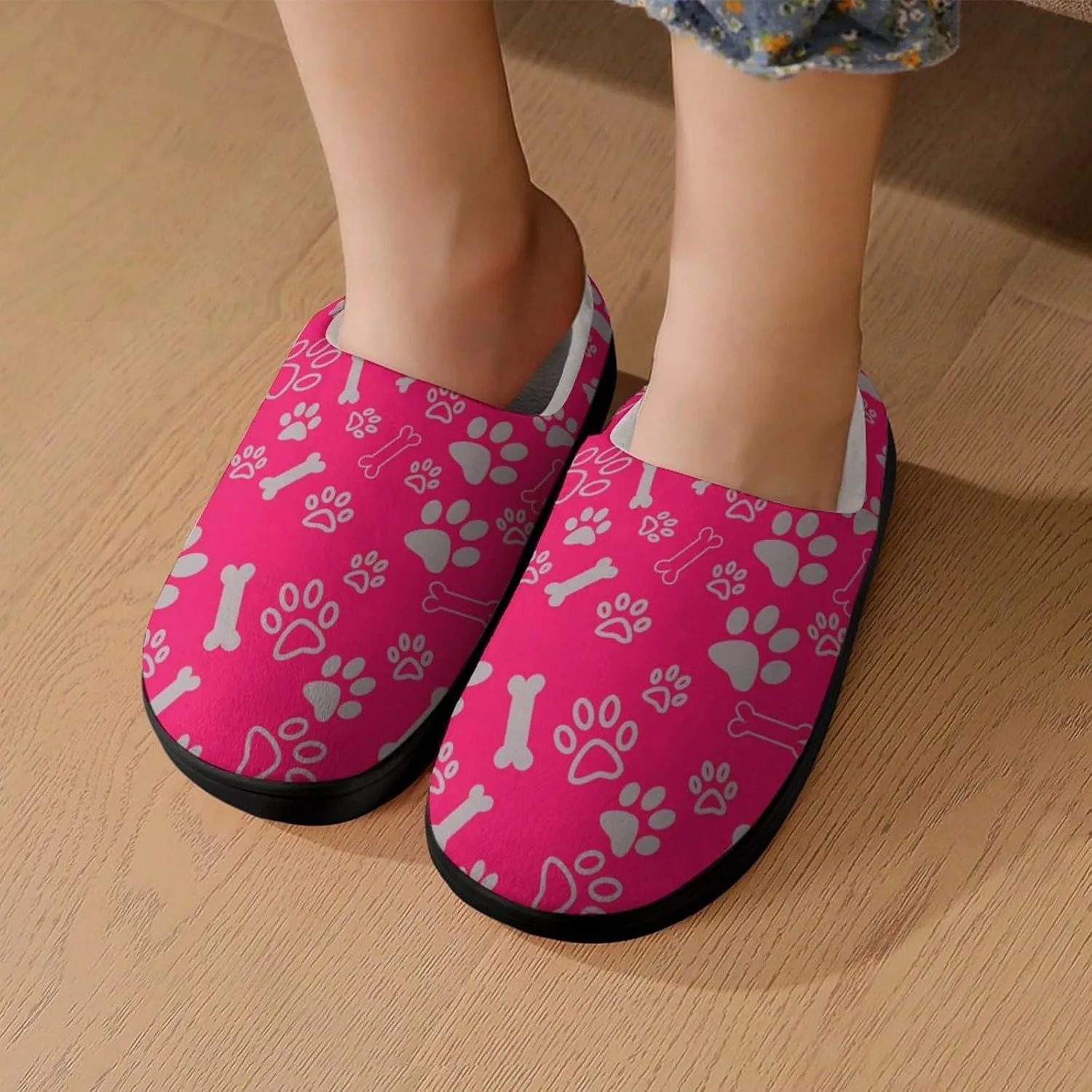 Animal Paws Print Slippers for Boys Girls Home Cotton Slippers Non-Slip Warm Little Kids Slippers