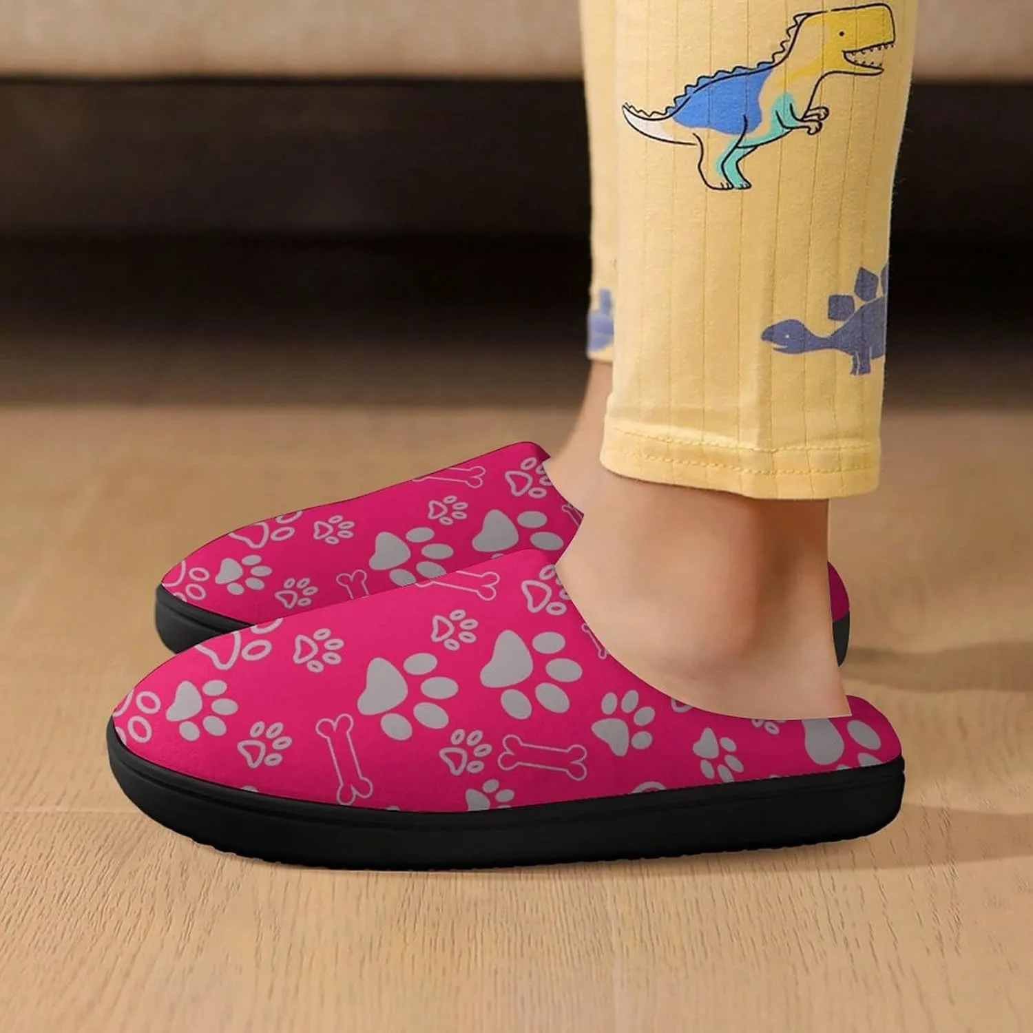 Animal Paws Print Slippers for Boys Girls Home Cotton Slippers Non-Slip Warm Little Kids Slippers
