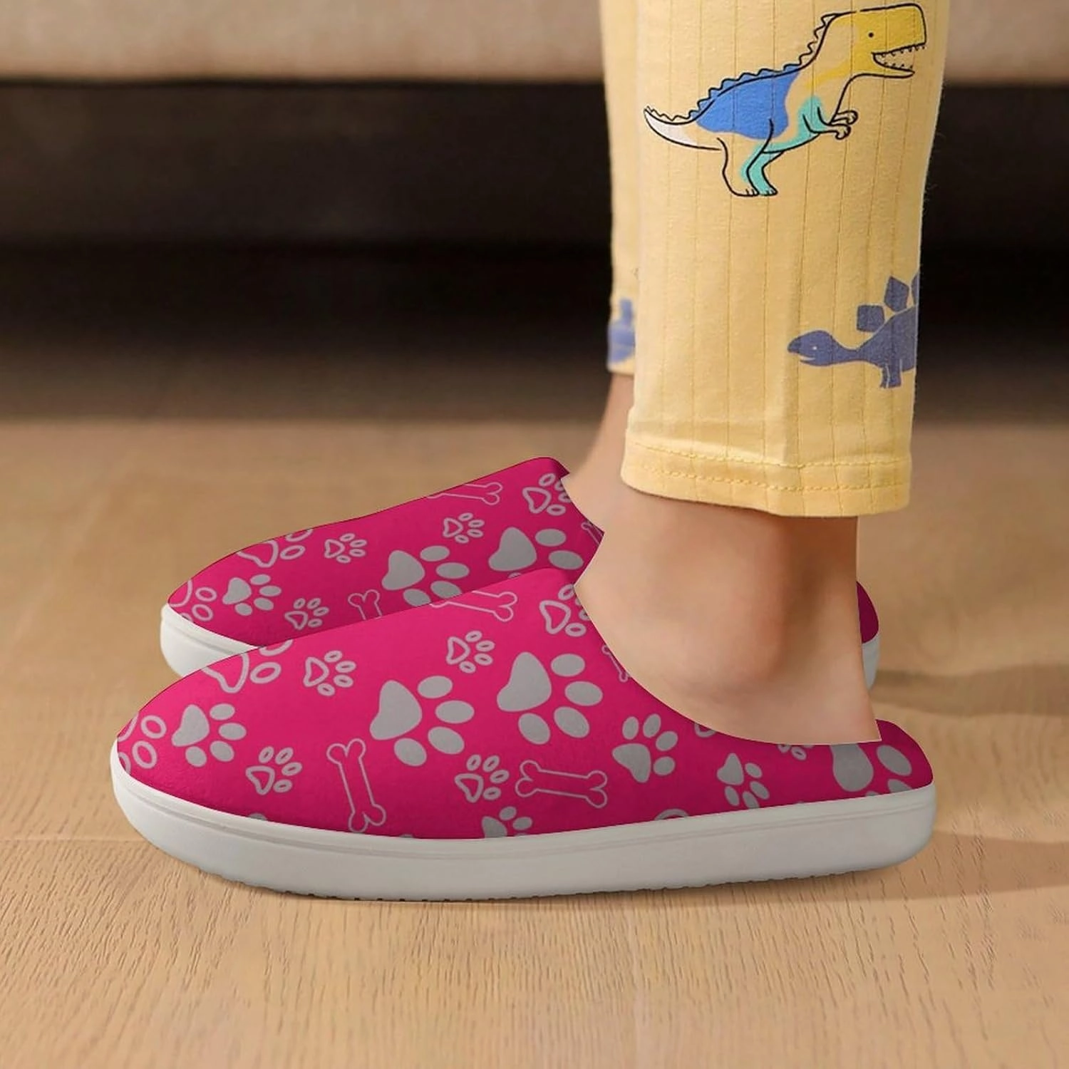 Animal Paws Print Slippers for Boys Girls Home Cotton Slippers Non-Slip Warm Little Kids Slippers