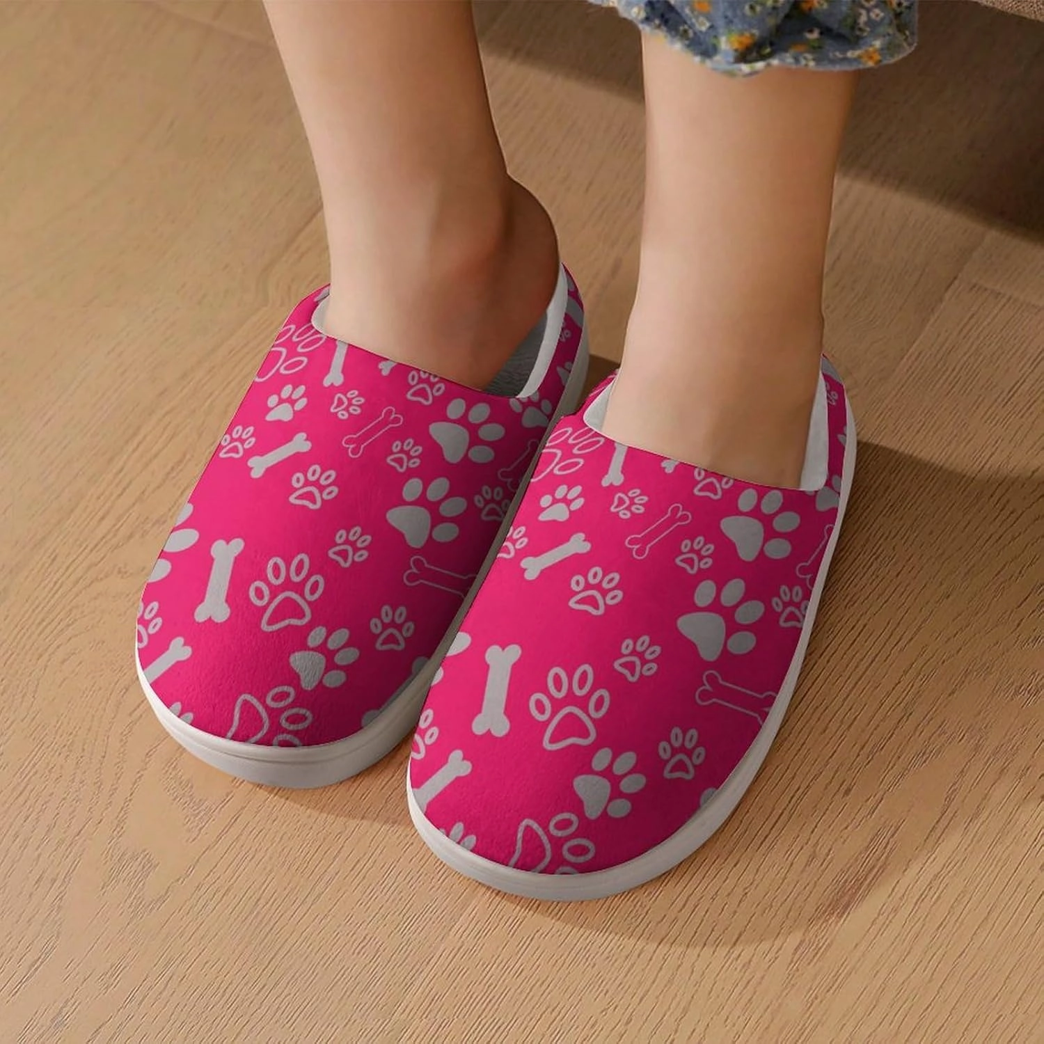 Animal Paws Print Slippers for Boys Girls Home Cotton Slippers Non-Slip Warm Little Kids Slippers