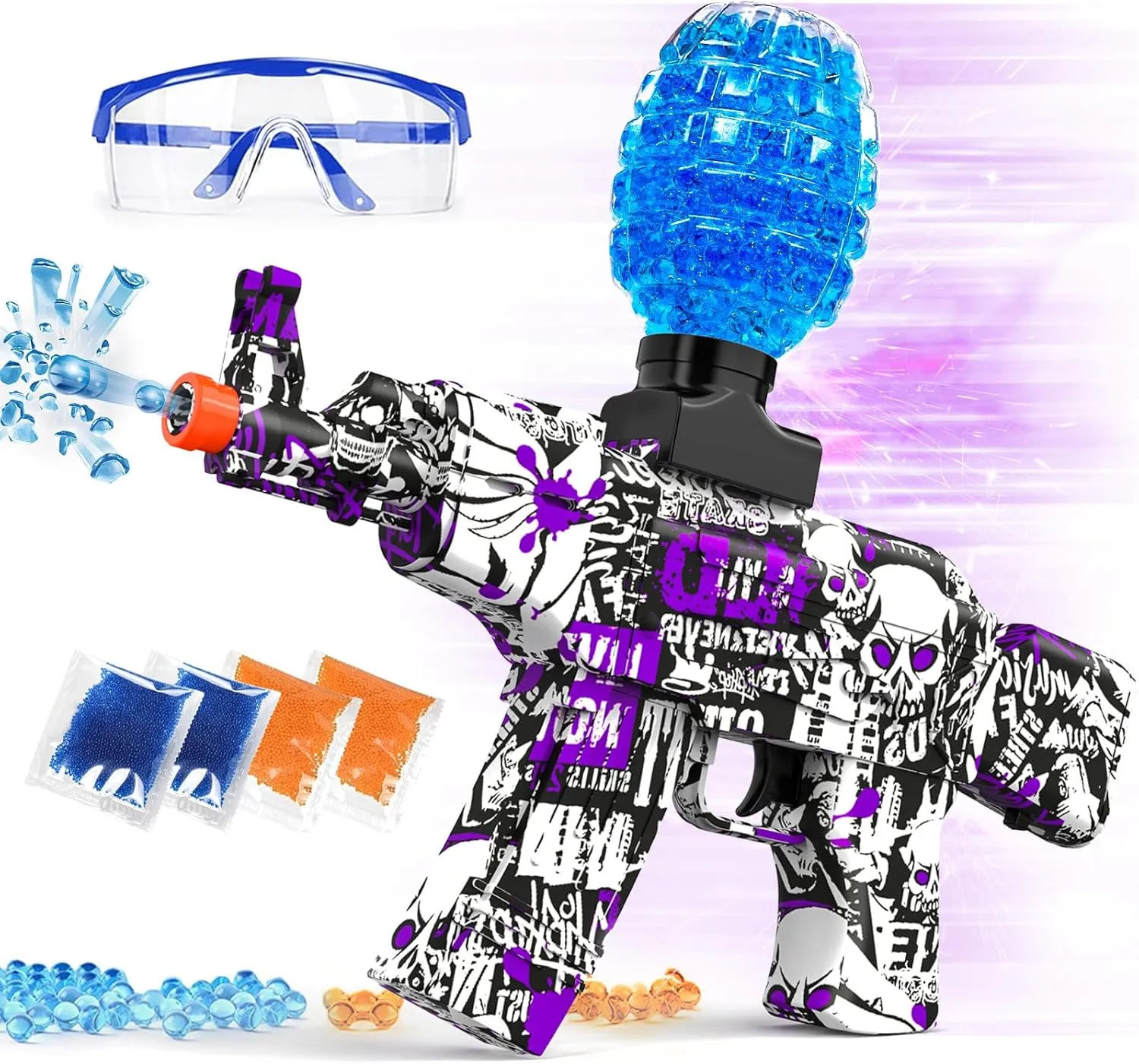 Anstoy Electric Gel Ball Blaster, High-Speed Gelfire Blaster for Orbeez with Eyewear, Splatter Ball Toys for Outdoor Shooting Game Party Gift Ages 14 & Up - Purple Sentinel